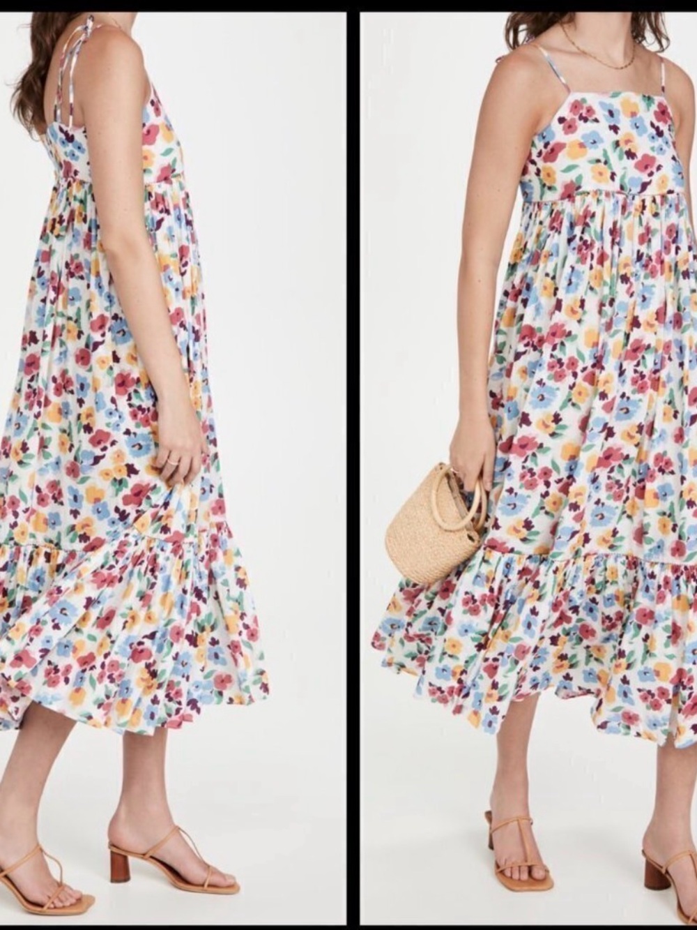 THE GREAT. Multicolor Floral Tiered Spaghetti-Strap Maxi Dress - Picture 2 of 6
